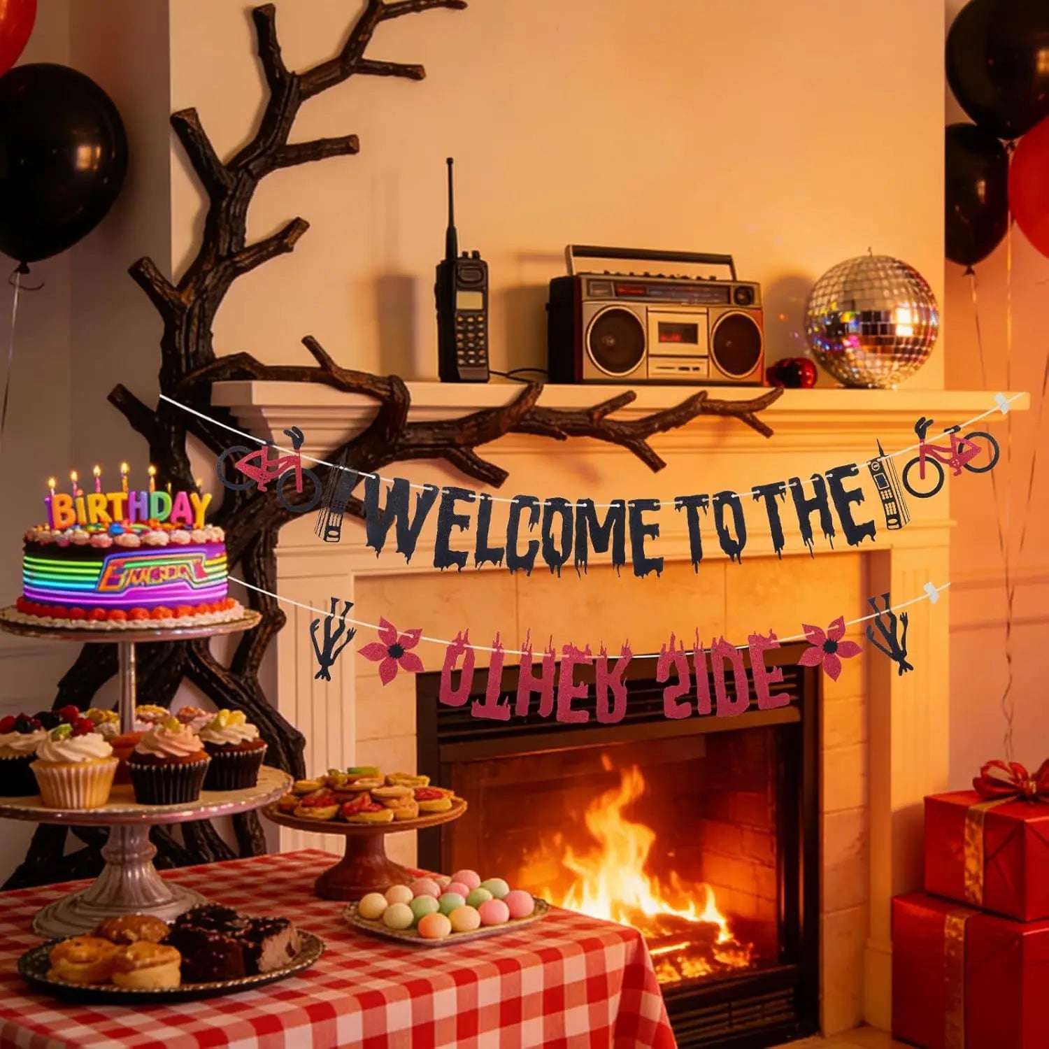 Glitter Welcome to the Other Side Banner for Birthday Party Decorations Upside Down Banner Stranger Party Decorations for Spo