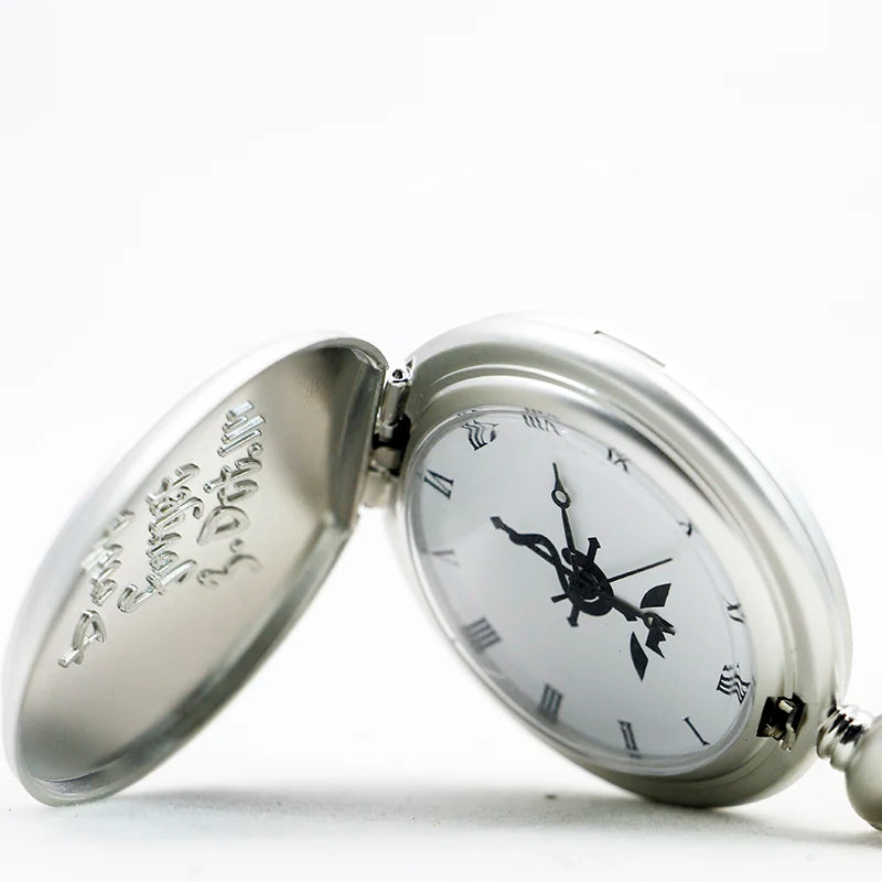 Antique Silver Fullmetal Alchemist Necklace Pendant Quartz Pocket Watch With Chain Gift