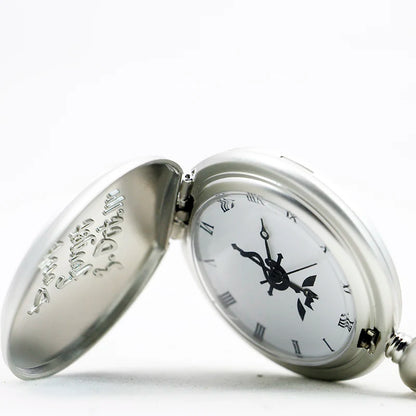 Antique Silver Fullmetal Alchemist Necklace Pendant Quartz Pocket Watch With Chain Gift