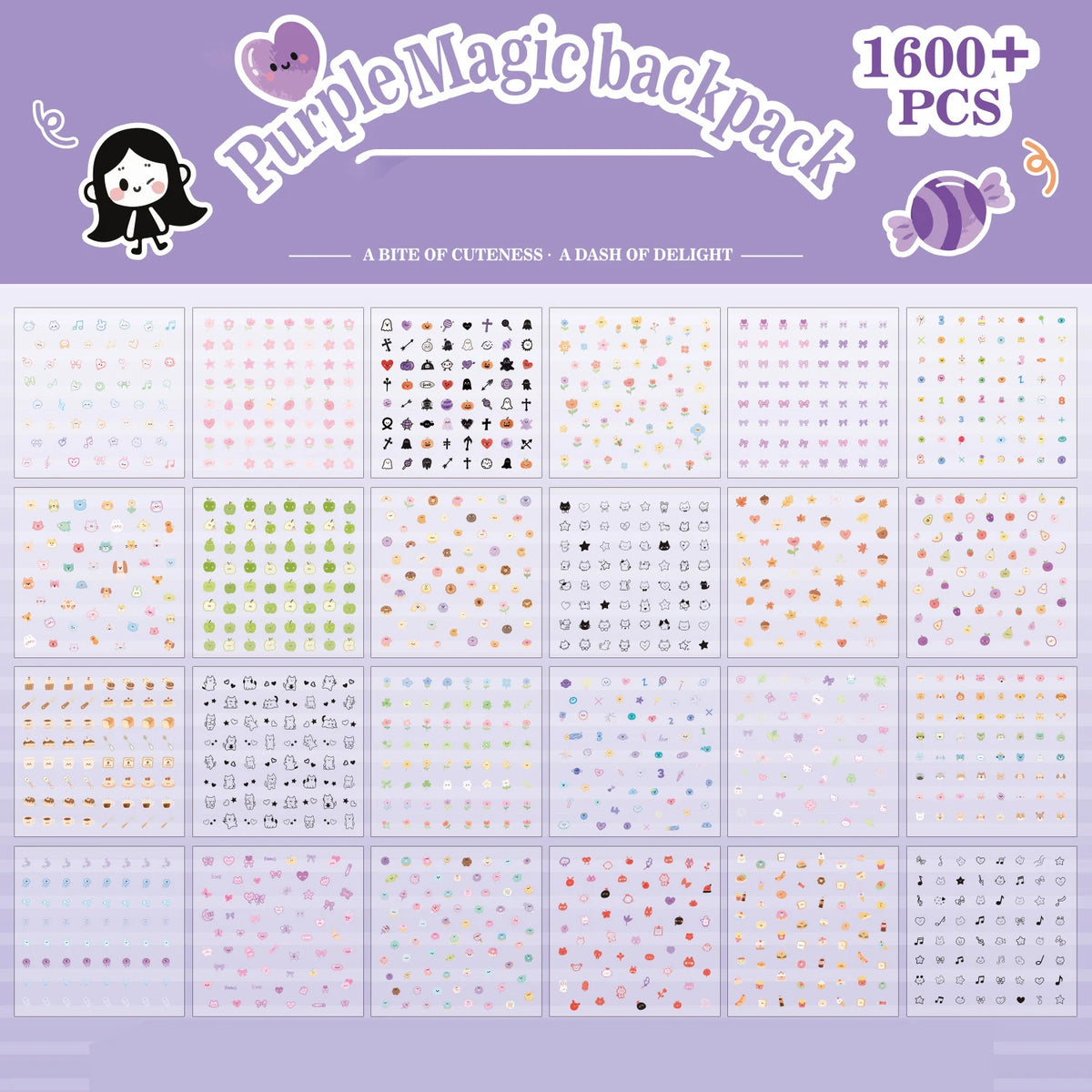 24 Mini Sticker Sheets for DIY Phone Case Decorations Minimalist Design Classic Color Combinations Adorable Stickers - Purple