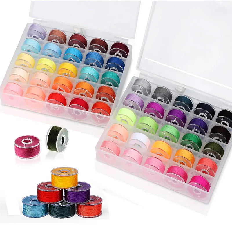 25/36 Colors Set Bobbin Thread Polyester Thread Spools Sewing Machine Bobbins With Storage Box For Embroidery Sewing Accessor