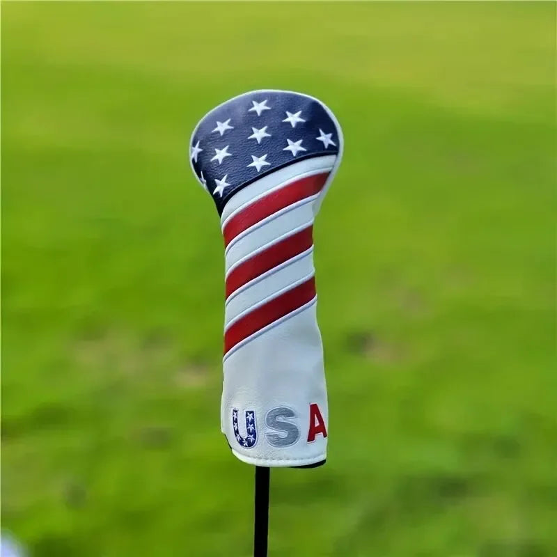 Patriotic Golf Club Head Cover Set - Protect Your Clubs With Durable PU Leather And Vibrant American Flag Design - Hybrids