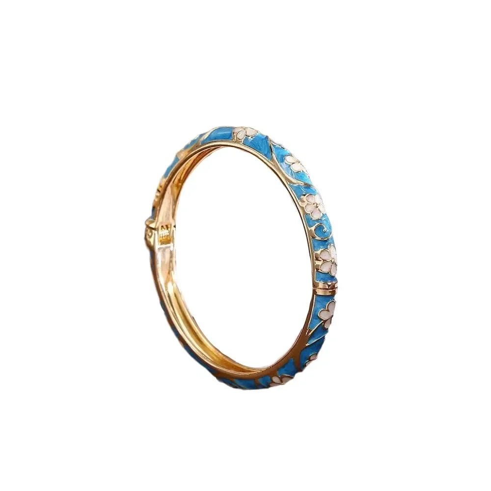 Traditional Vintage Cloisonne Bangle Chinese Classic Hollow Out Flower Bangle Vintage Ethnic Women's Hand Bracelet Jewelry Gi