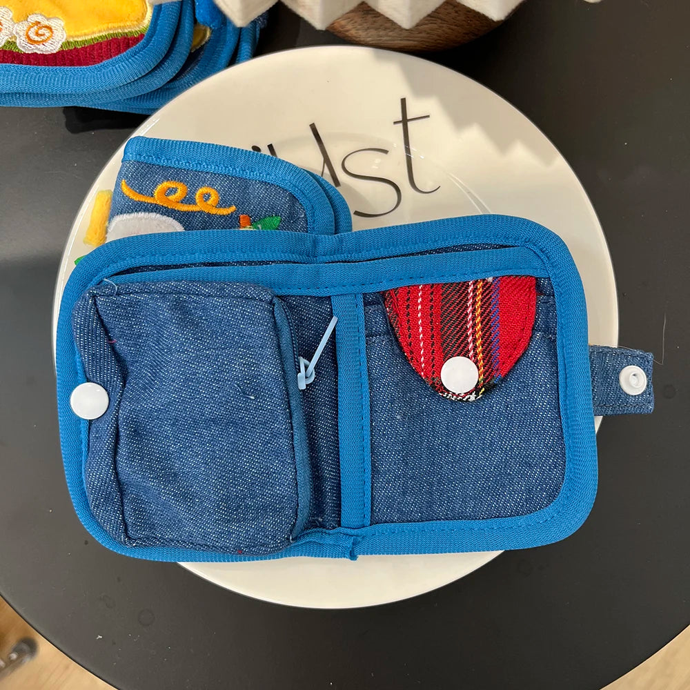 New Arrival Cute Canvas Wallet Short Zipper Wallets for Woman Purse Small Fold Denim Corduroy Card Holders Coin Purse Cartoon
