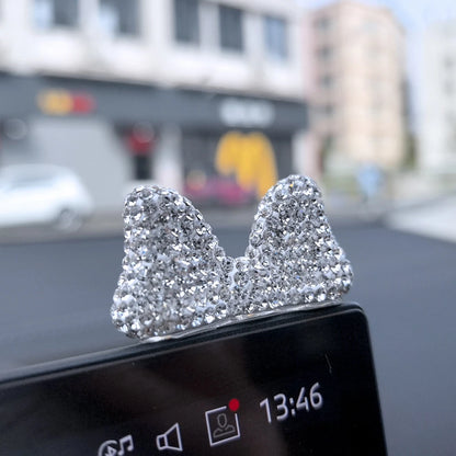 Computer Display Screen Decorative Diamond Bow Car Display Central Control Mini - White