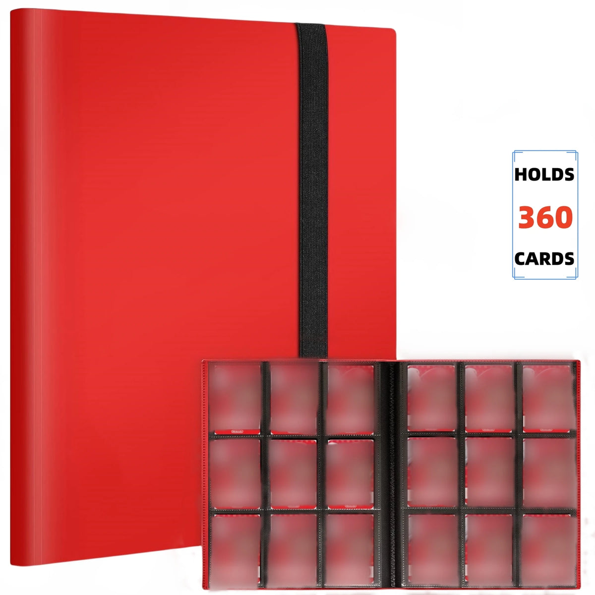 9 Pocket Trading Card Album Folder - 360 Side Loading Pocket Binder for Game Cards & Sports Cards - Red