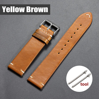 18mm 20mm 22mm Vintage Oil Wax Leather Watchband 19mm 21mm 24mm Universal Stitching Cowhide Strap for Seiko for Omega Watch B