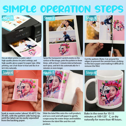 10 Sheets of A4 Inkjet Transfers - , Transparent Color, Compatible with All Inkjet Printers, Glossy Finish