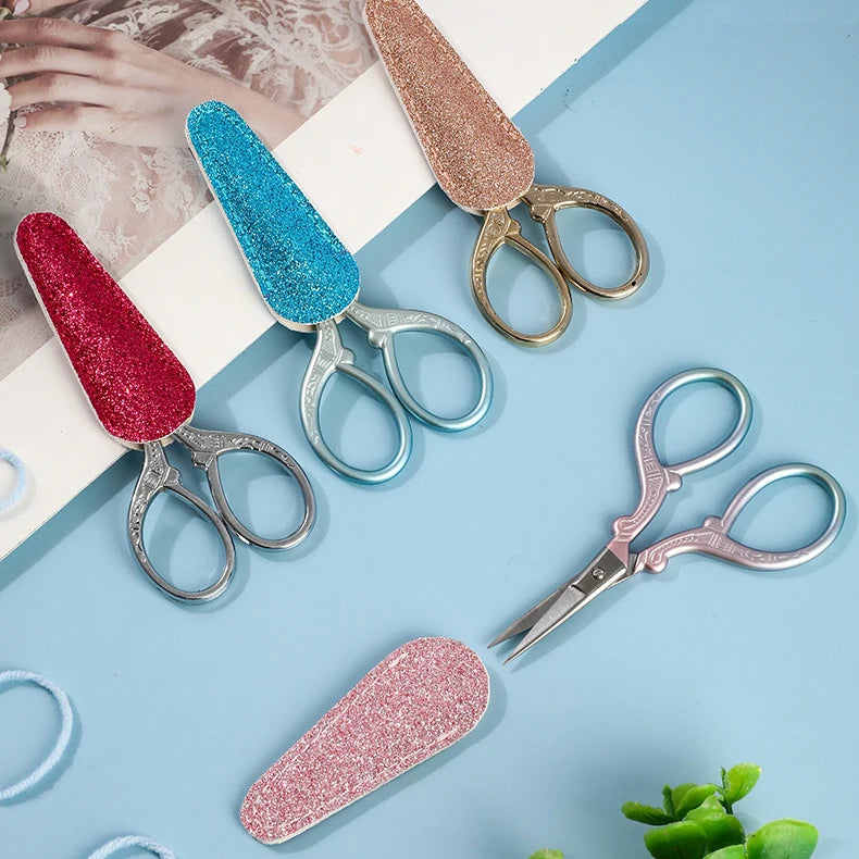 Embroidery Scissors Set with Leather Sheaths for Sewing Crafting, Art Work, Threading, Needlework DIY Tools Dressmaker