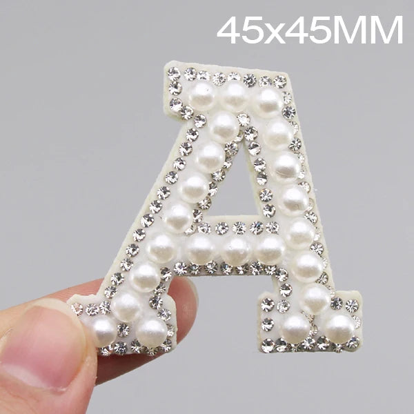 26 English Letters Pearl Rhinestone Patches For Clothes A-Z Alphabet Pearl Rhinestones Applique Sew On/Glue On Patches DIY Na