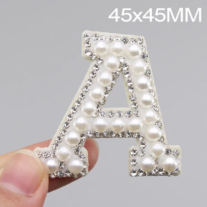26 English Letters Pearl Rhinestone Patches For Clothes A-Z Alphabet Pearl Rhinestones Applique Sew On/Glue On Patches DIY Na