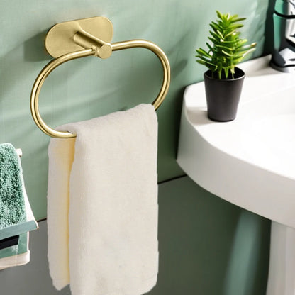 Stainless Steel Towel Holder Self-adhesive Bathroom Towels Rack Black Washhand Hanger Ring Rail Bar Kitchen Storage Accessori