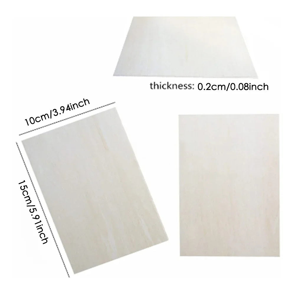 10Pcs 15x10cm Basswood Boards - 2mm Thin Unfinished Wooden Sheets for Craft & Model Making - 10pcs
