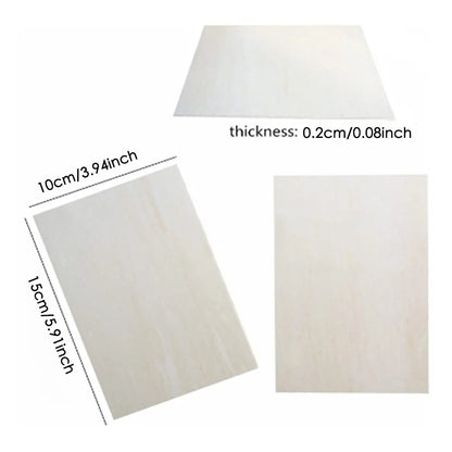 10Pcs 15x10cm Basswood Boards - 2mm Thin Unfinished Wooden Sheets for Craft & Model Making - 10pcs