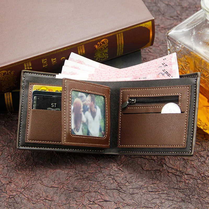 Free Name Engraving Men Wallets Slim Coin Pocket Photo Holder New Short Small Male Wallet Card Holder Frosted Leather Men Pur