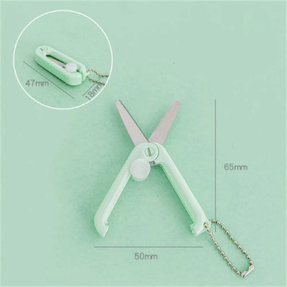 Mini Portable Small Scissors Creative Paper-cutting Notebook Tool That Can Be Extended and Folded - Green