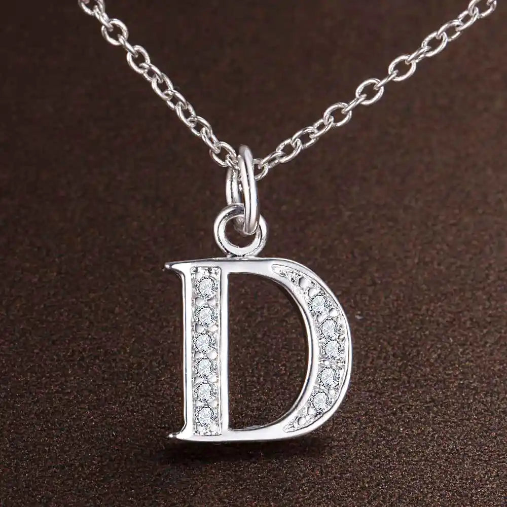 26 Letters 925 Sterling Silver Necklace Pendant Zircon For Women Exquisite Student Girlfriend Jewelry Accessories Wedding Gif