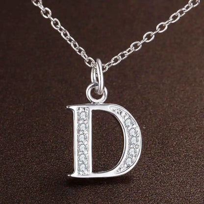 26 Letters 925 Sterling Silver Necklace Pendant Zircon For Women Exquisite Student Girlfriend Jewelry Accessories Wedding Gif