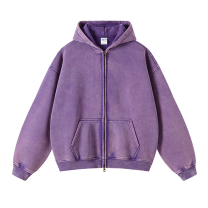 Batik fleece zippered hoodie - PURPLE / S