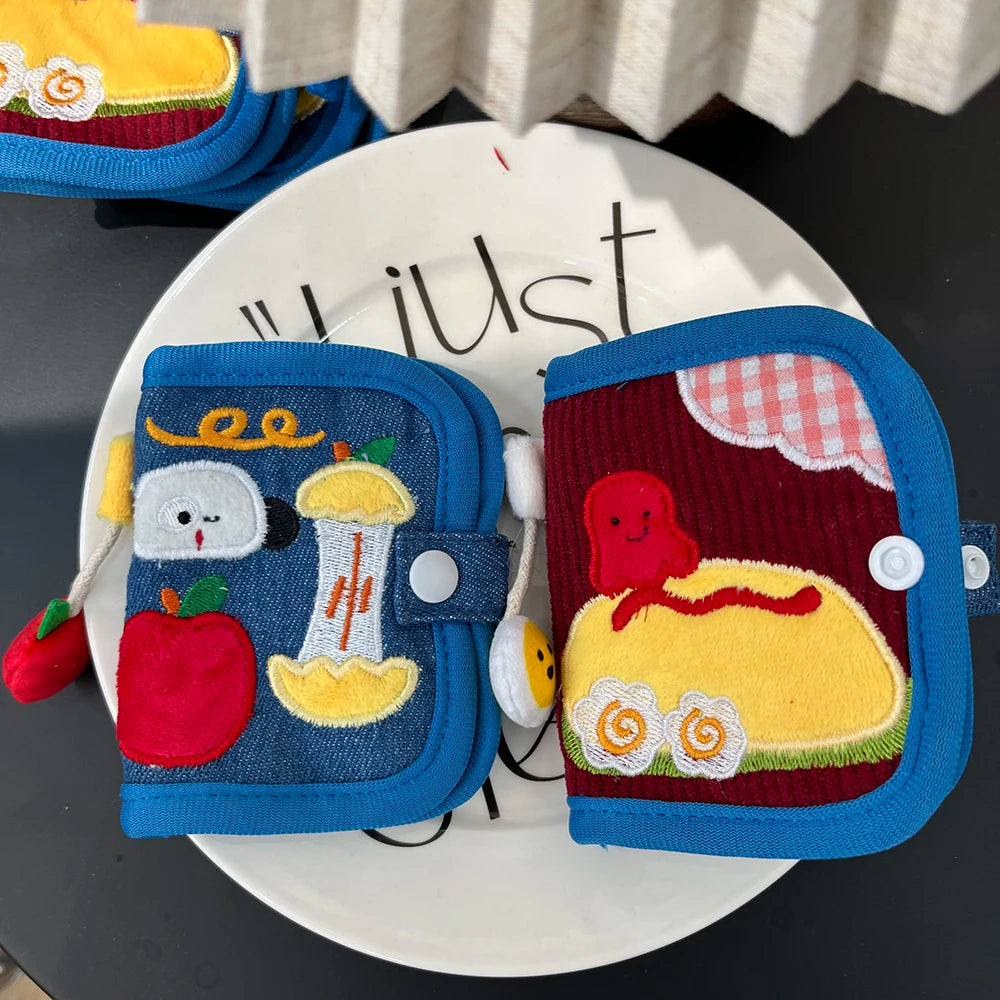 New Arrival Cute Canvas Wallet Short Zipper Wallets for Woman Purse Small Fold Denim Corduroy Card Holders Coin Purse Cartoon