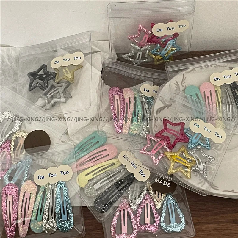 Colorful Sequins Water Drop Five-Pointed Star BB Clip Bang Clip Sweet Girl Gold Powder Love Heart-Shaped Hairpin Side Clip Ne