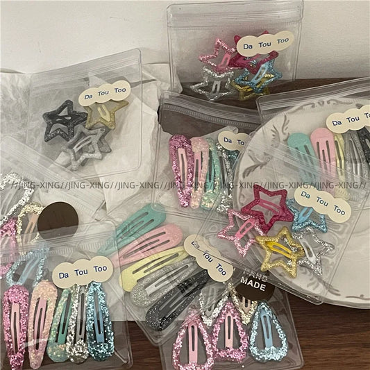 Colorful Sequins Water Drop Five-Pointed Star BB Clip Bang Clip Sweet Girl Gold Powder Love Heart-Shaped Hairpin Side Clip Ne