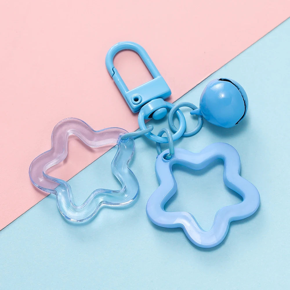 1pcs Hollow Star Charm Pendant with Small Bell Colorful Acrylic Beads Keychain Accessories Bag Lanyard Keyring Jewelry Making