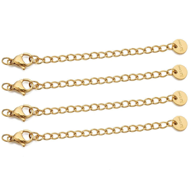 10pcs Stainless Steel Extension Chains with Lobster Clasps Connector Link Necklace Tail Making DIY Bracelet Accessories Suppl