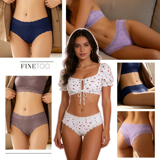 3Pcs Cotton Lace Patchwork Bikini Panties Women Seamless Floral Print Brazilian Pants Low Waist Breathable Female Sexy Linger