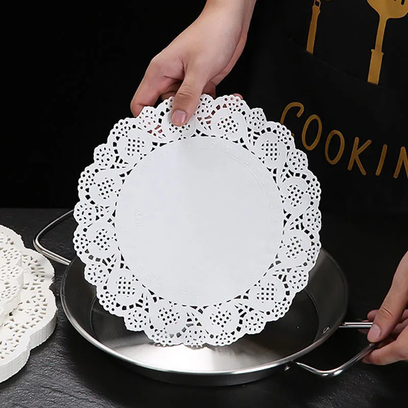150pcs Round Paper Lace Doilies Party Decorative Tableware Placemats White Paper Mats Table Decoration