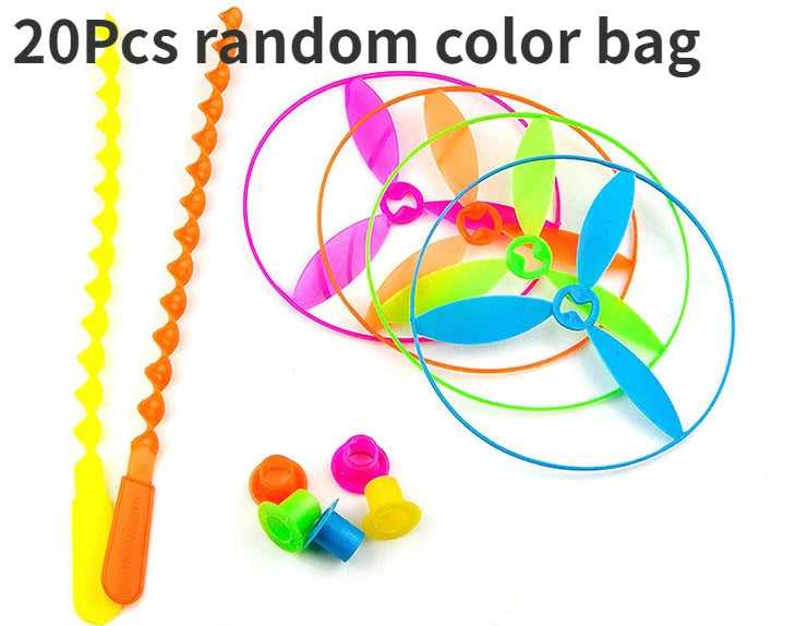 20set/bag Colorful Bamboo Dragonfly Plastic Hand Push Flying Toys Kids Birthday Party Favors Guests Treat School Goodie Fille