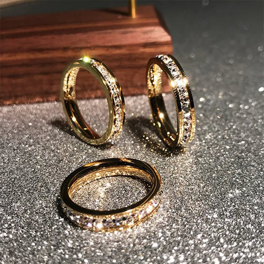 Clear White Stones Wedding Women Ring Stainless Steel 1 and 2 Rows Bling Zircon Fashion Pair Ring Female Jewelry