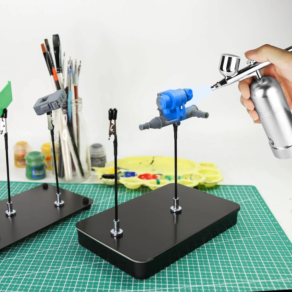 Rafford 12Pcs Bendable Model Painting Alligator Clip Sticks Rubber Tips + Metal Magnetic Base - for Airbrush, Hobby Model Par