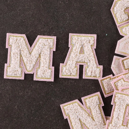 Pink Letters Towel Embroidered Iron On Sew On Patch Applique Diy Name Badges Alphabet Patches For Clothing Bag Accessories