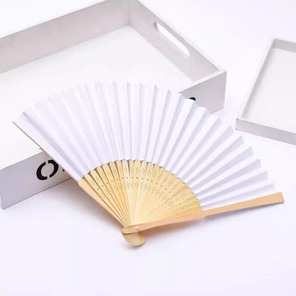 Hand Held Fan Paper Folding Fan Party Decorative New Fashionable Simple Decorative Blank Folding Fans Candy Colored Can DIY