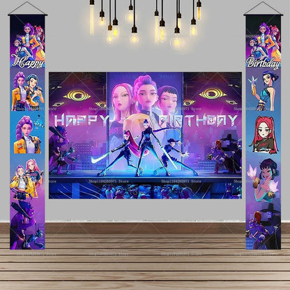Hot KPop Demon Hunters Backdrop Door Banner Kids Adult Birthday Party Decorations Baby Shower Photo Booth Background Props