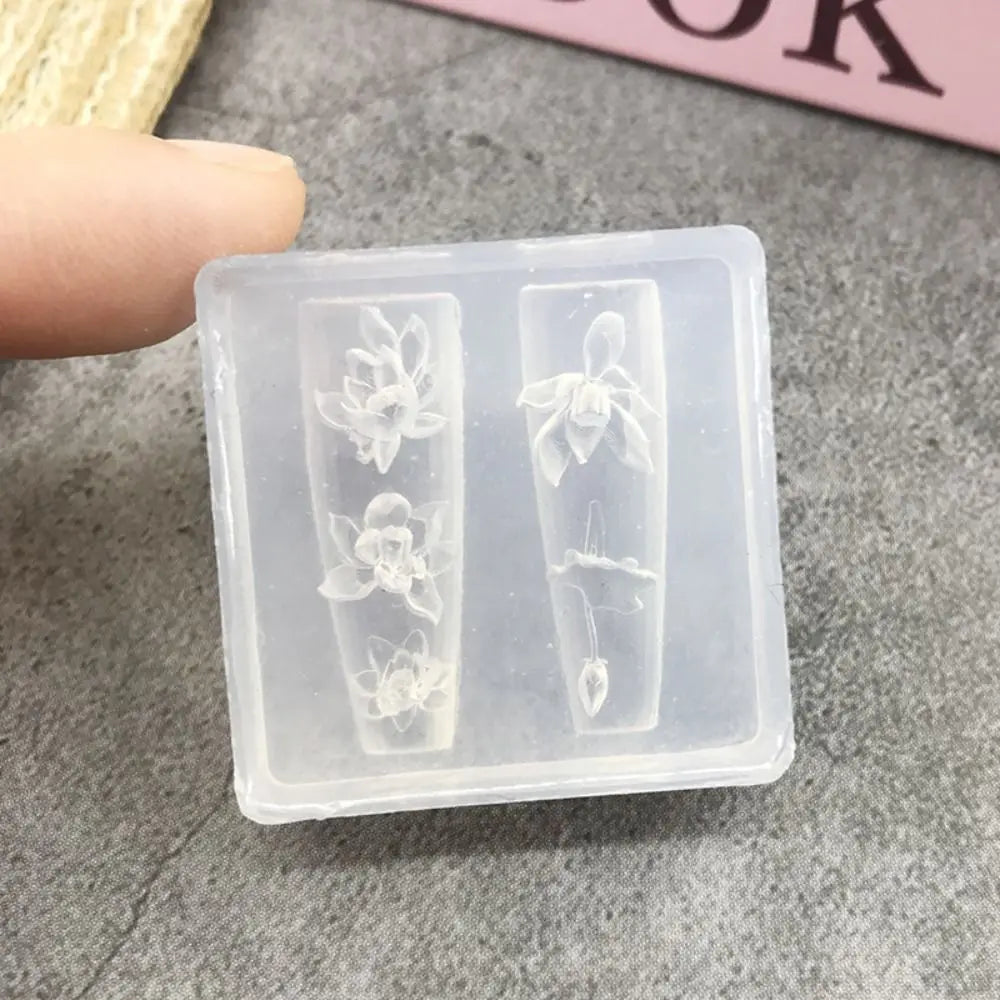 New Transparent Nailart Mold 3D Carving Rose Flower Silicone Template with Box Tulip Bow Nail Art Molds Nail Decoration