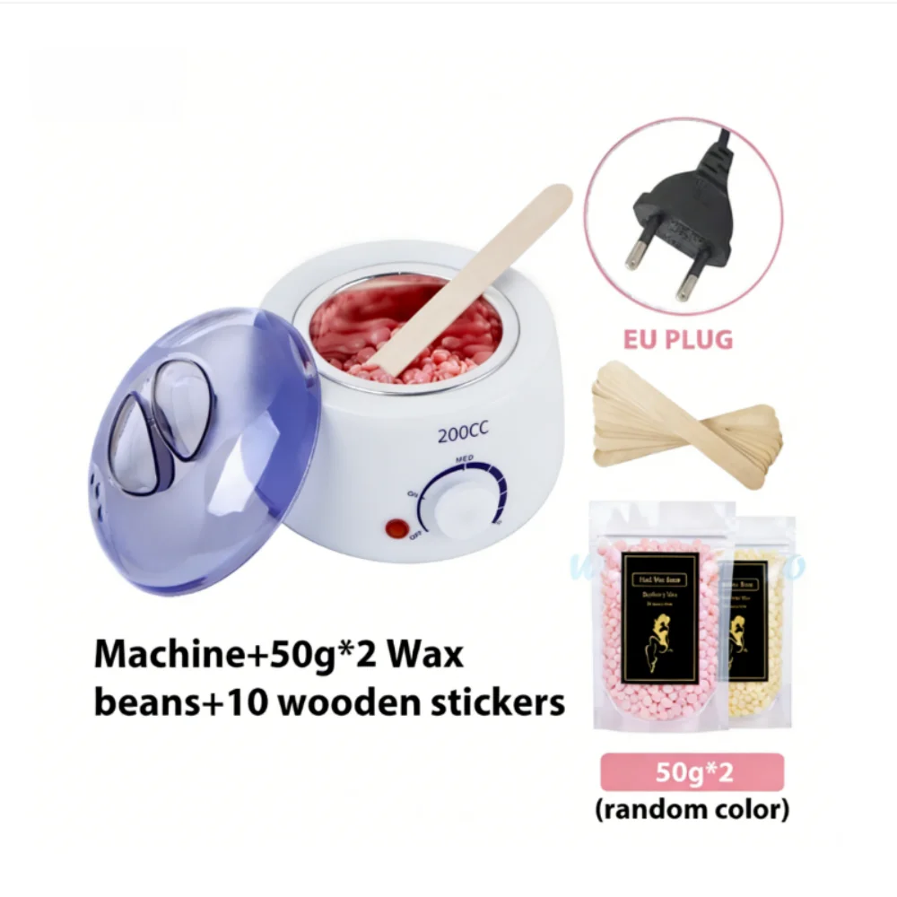 200CC Wax Heater Warmer Hair Removal Machine For Hand Foot Body SPA Epilator Paraffin Wax Pot +Wax Beans + Wood Sticks - Whit
