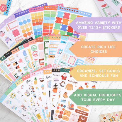 1213pcs Colorful Paper Label Sticker Book Daily Notes Marking Aesthetic Planning Coil Sticker Book Journal Scrapbooking Suppl