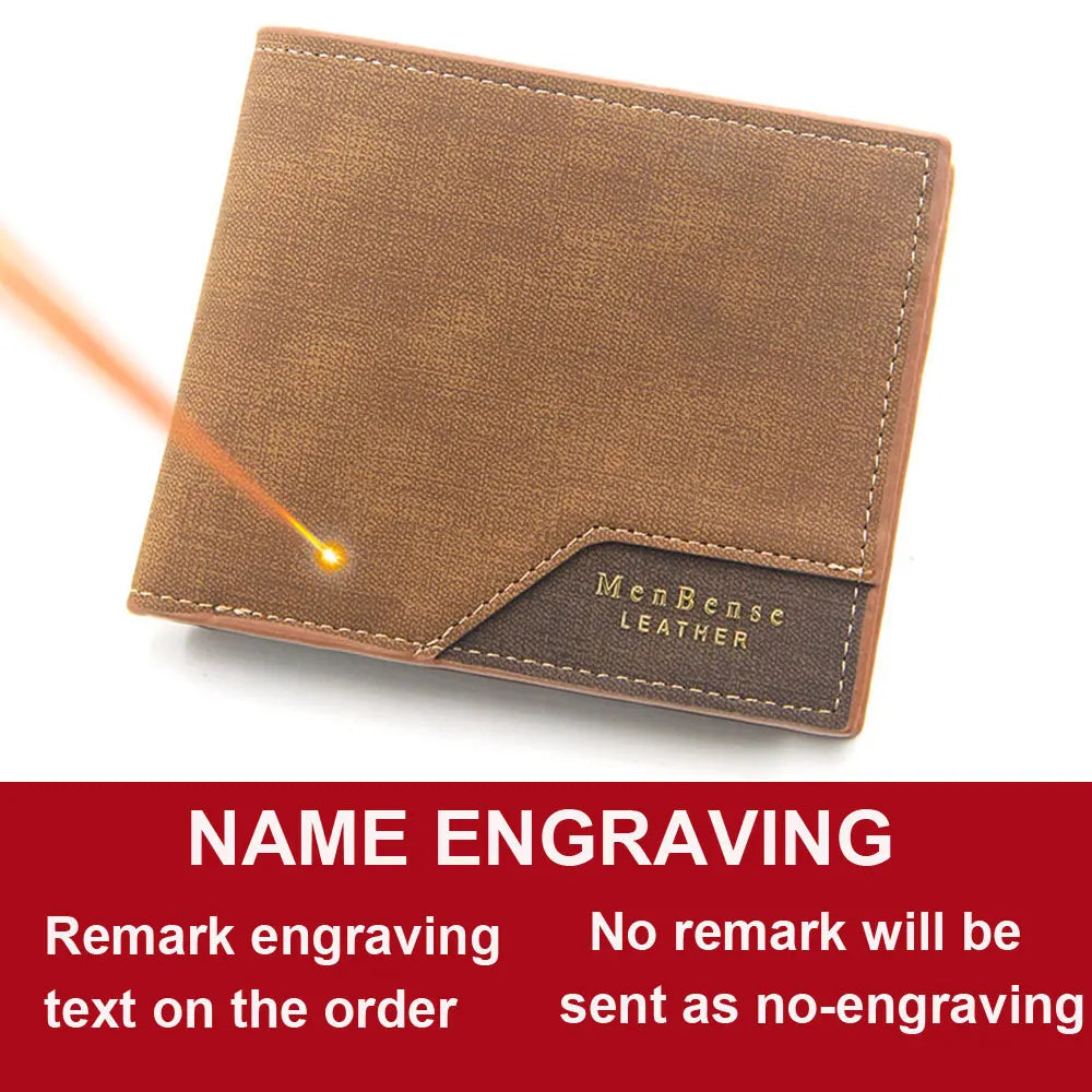 Free Name Engraving Men Wallets Slim Coin Pocket Photo Holder New Short Small Male Wallet Card Holder Frosted Leather Men Pur