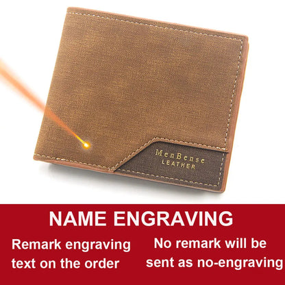 Free Name Engraving Men Wallets Slim Coin Pocket Photo Holder New Short Small Male Wallet Card Holder Frosted Leather Men Pur