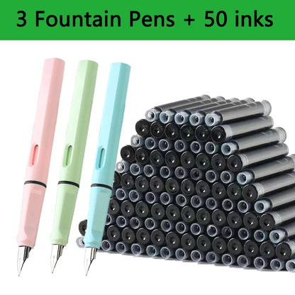 53Pcs Fountain Pen Replaceable Ink Set Black/Blue/Red ink EF School Pens Office Supplies Stationery for Writing Calligraphy P