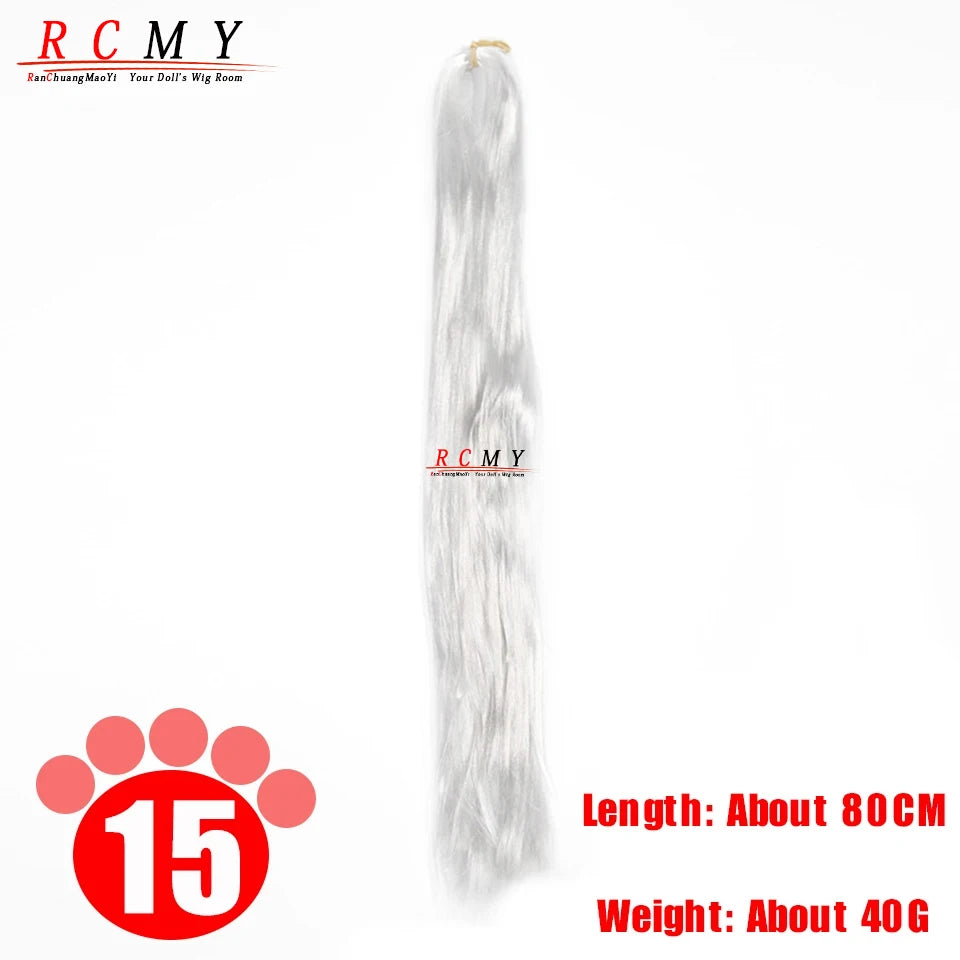 BJD SD Doll 80CM/40 White Black Hair Row Milk Silk Anti-Mohair Wig Handmade Hook Transplant Material for Girls and Boys Hair