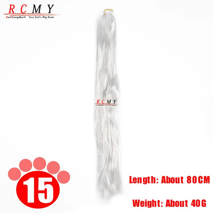 BJD SD Doll 80CM/40 White Black Hair Row Milk Silk Anti-Mohair Wig Handmade Hook Transplant Material for Girls and Boys Hair