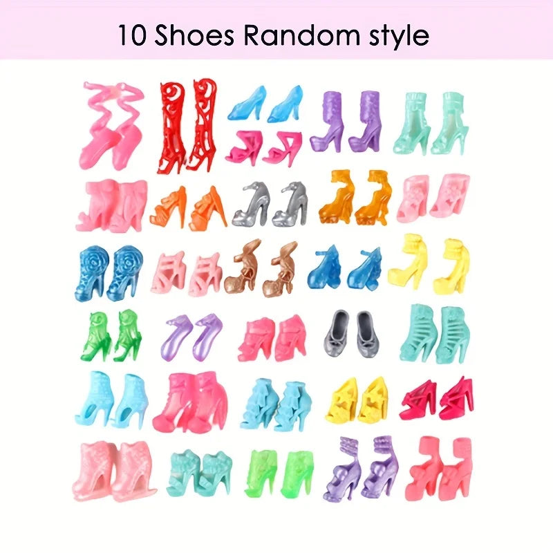 30Pcs Doll Clothes And Accessories Set for Girl Dolls Include 4Fashion Dresses 4Top And Pants 2Long Dresses 10Shoes 10Dresses