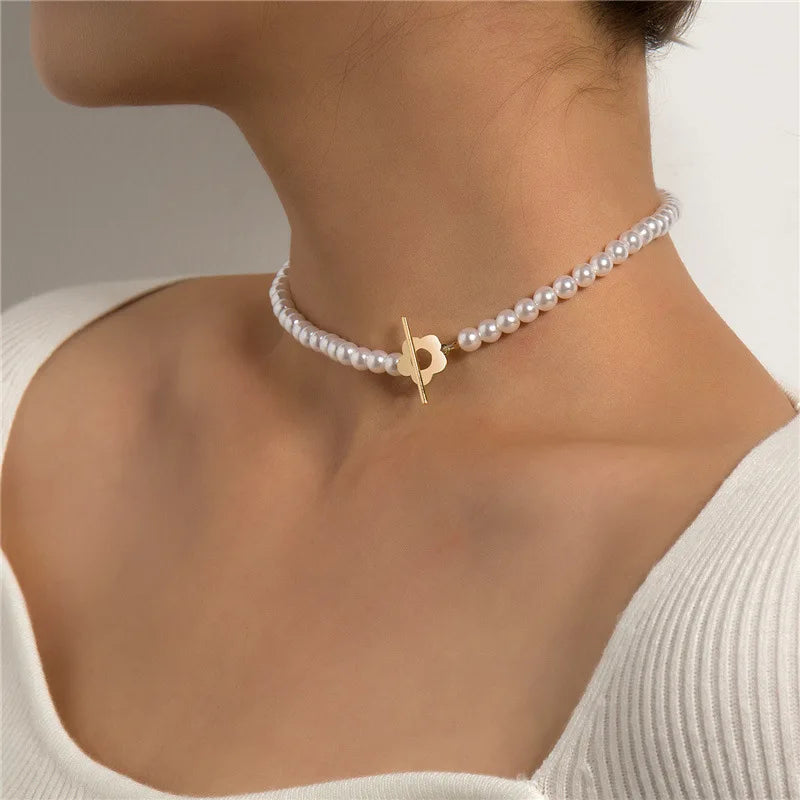 LATS 2022 Fashion Luxury OT Buckle Crystal Glass Bead Chain Choker Necklace for Women Flower Lariat Lock Collar Necklace Gift