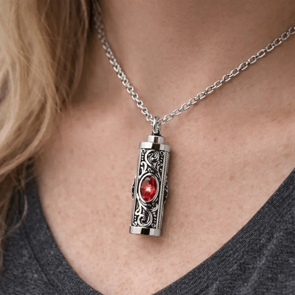 For Men Crystal Cremation Urn Necklace Cylinder Waterproof Ashes Pendant Retro Style Keepsake Memorial Jewelry Human Ashes
