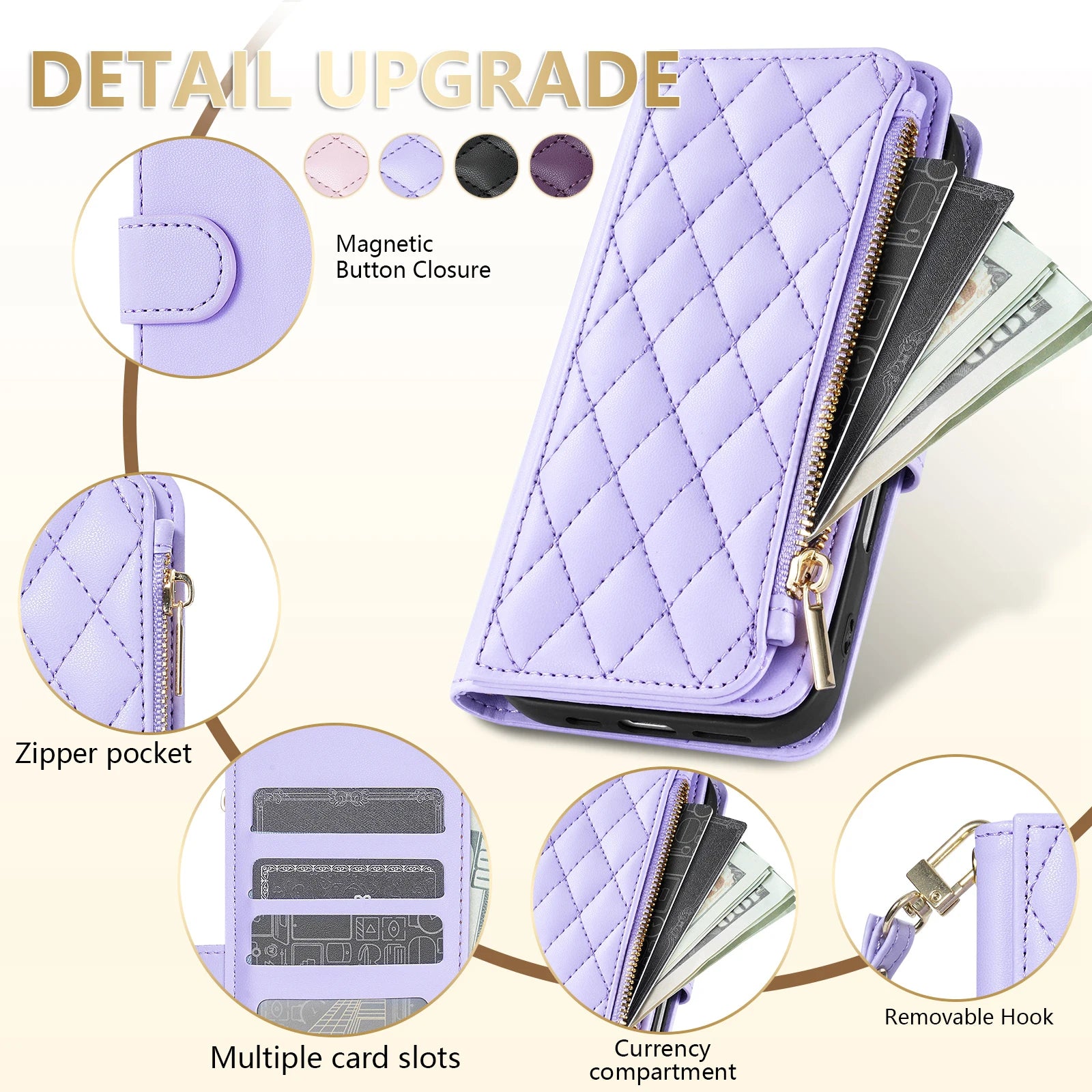 Wallet Small Fragrance Zipper Cardslot Magnetic Flip Leather Case For Samsung Galaxy A07 A15 A16 A17 A34 A35 A36 A53 A54 A55 