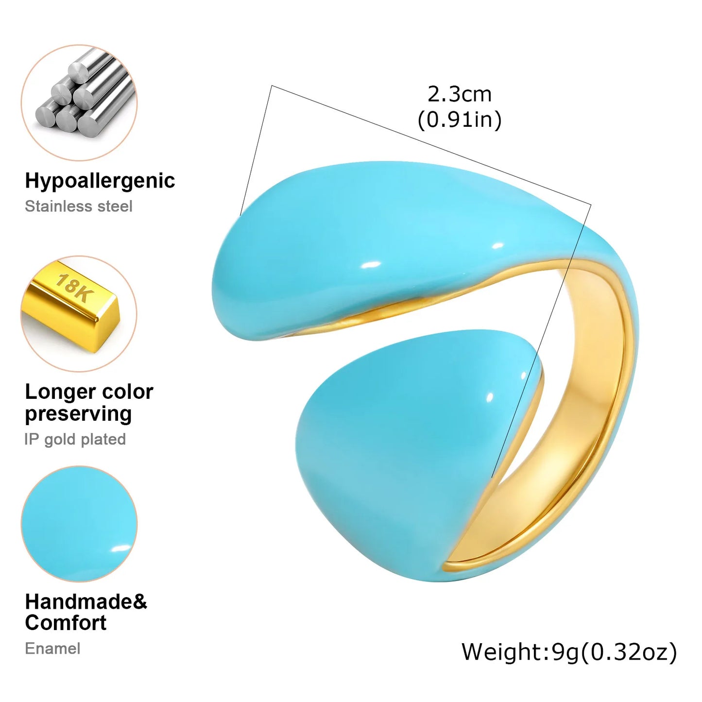 Chunky Open Twist Stackable Rings for Women, Blue Geometric Bold Enamel Crossover Statement Ring Band Waterproof - RC-649G07-