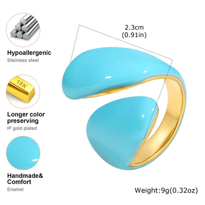 Chunky Open Twist Stackable Rings for Women, Blue Geometric Bold Enamel Crossover Statement Ring Band Waterproof - RC-649G07-